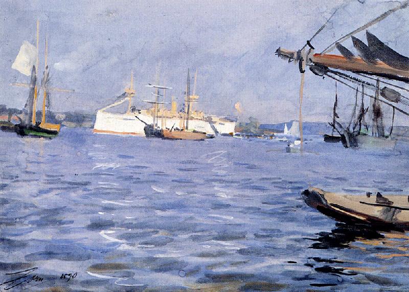 Anders Zorn The Battleship Baltimore in Stockholm Harbor